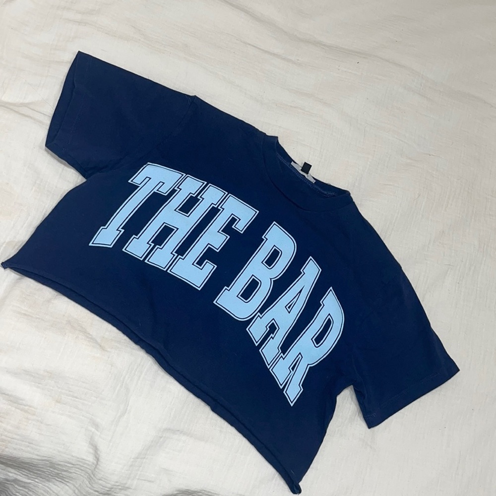 The Bar Varsity Cropped Tee - Navy/Baby Blue